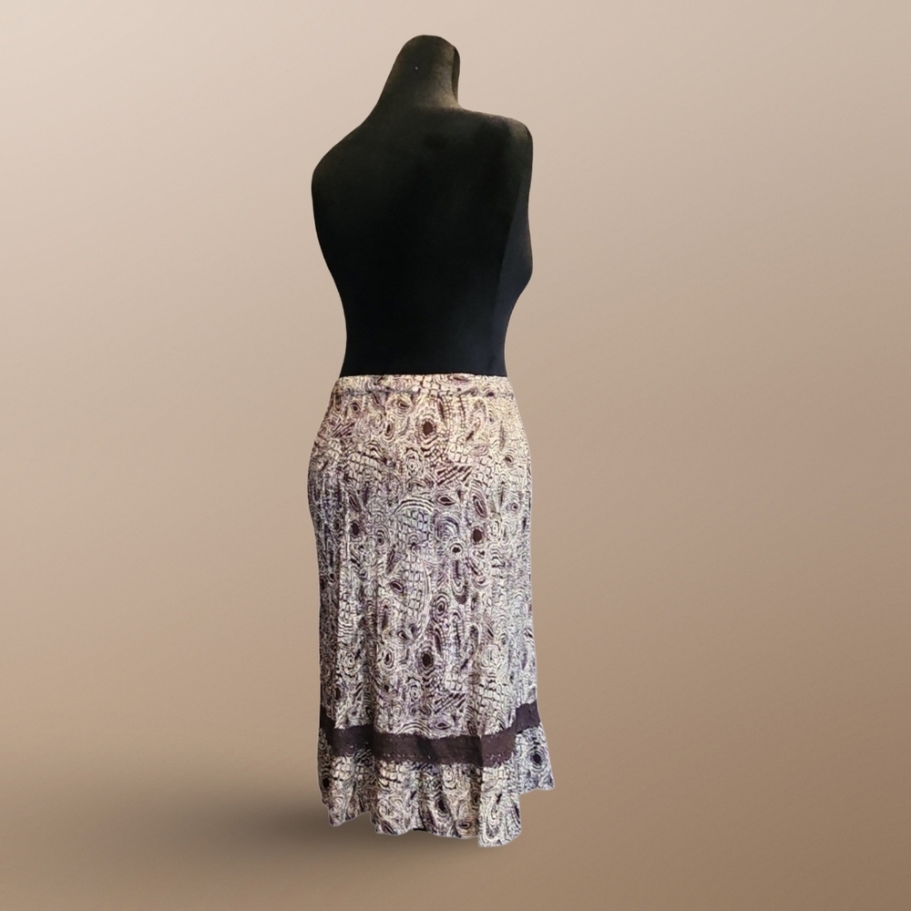 Boho Jaclyn Smith Cream and Brown A-Line Skirt Cottagecore Festival Hippie Tribe - Picture 5 of 8